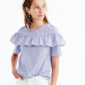 J. Crew Ruffle Edie Top in Shirting Stripe